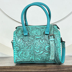 Nouveauté 2025 Sac de voyage vintage en cuir véritable travaillé à la main et sac à bandoulière, ensemble de bagages en cuir véritable 2 pièces pour femmes - Product Image 5