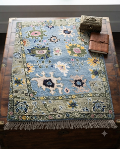 Alfombra Turca Oushak de Lana con Patrón Floral Anudada a Mano, Alfombra Premium Hecha a Mano por Fabricante - Product Image 1
