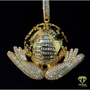 Pendentif globe terrestre de luxe en moissanite, en argent sterling 925, serti de pierres, design artisanal, collier hip-hop, bijoux - Product Image 5