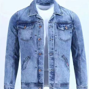 New Design Blue Male Jean Coat Button Pocket <b>Men</b>’s Denim <b>Jacket</b> Autumn Cowboy Winter Oversize Branded Size L Outwear Clothing - Product Image 1