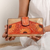 Tas genggam kulit sapi wanita, dompet gelang kulit sapi kualitas tinggi untuk musim panas Logo lapisan katun bergaya gaya Barat