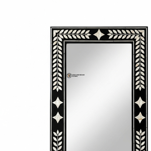 Miroir mural décoratif Art Déco fait main en laurier noir et ivoire avec accents géométriques en étoile pour mariage - Product Image 2
