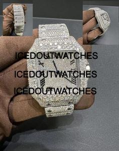 Montre à quartz de luxe pour homme avec cadran carré, boîtier et bracelet en acier inoxydable, fermoir, résistance à l'eau 10 bars, bracelet en moissanite - Product Image 4