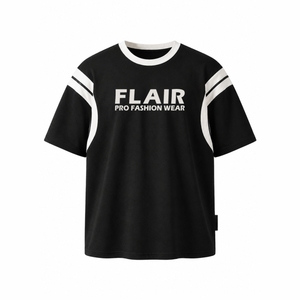 T-shirt en coton premium style streetwear avec empiècements contrastés pour hommes et femmes - Product Image 2
