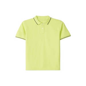 เสื้อเชิ้ตแขนสั้นสีเขียวมะนาวสำหรับผู้ชาย สีพื้น ผ้าถัก สวมใส่สบาย ทรงปกติ ผ้าไม่ยับ ปักโลโก้ด้านหน้า คอปกติดกระดุม - Product Image 1
