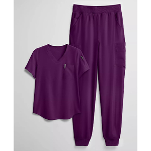 Comfortable Men's <b>Scrubs</b> <b>Set</b> V-Neck Top Jogger Cargo Pants Elastic Waist Medical Uniform Nurse Workwear Custom Wholesale - Product Image 2