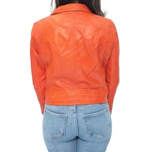 Women's Orange Color Leather Jacket Custom Zip Closure High Quality Fashion Apparel Genuine Custom Leather Avirex Jacket Women - Product Image 2