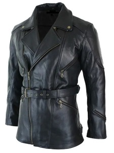 <b>Men</b>’s <b>Long</b> Black Biker Leather Jacket Genuine Leather Motorcycle <b>Coat</b> Vintage Moto Outerwear - Product Image 1