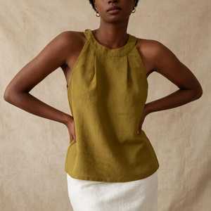Women <b>Sleeveless</b> <b>Linen</b> Tank <b>Top</b> Casual Loose Fit Summer Blouse Minimalist <b>Linen</b> <b>Top</b> - Product Image 2