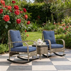 Conjunto de Muebles de Terraza de 3 Piezas, Silla Mecedora para Exteriores con Mesa de Centro, Juego de Jardín en Color Gris - Product Image 1