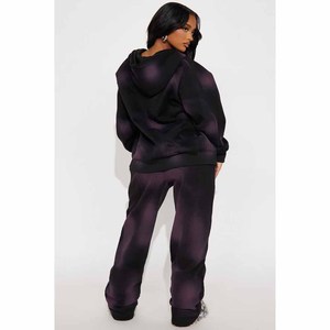 <b>Women's</b> Black Hooded Zip-Up Sweatshirt <b>Set</b> With Pink Bow Print Loose Joggers Full Length Fleece 2 Piece Casual All Seasons - Product Image 2