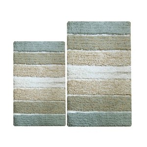 Striped Cotton Bath <b>Mats</b> Rectangle Non-Slip Tufted Rug <b>Set</b> of 2 Modern Home <b>Bathroom</b> Floor <b>Mat</b> with Rubber Backing - Product Image 1