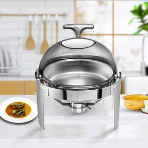 Recipiente Redondo de Acero Inoxidable de 6L con Tapa Enrollable de Vidrio, Calentador de Alimentos Tipo Buffet para Catering, Hoteles, Restaurantes y Uso Doméstico - Product Image 3