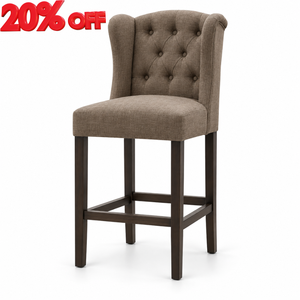 Silla de Bar Moderna Tapizada con Brazos Acolchados y Patas de Madera Sólida para Uso Doméstico y Comercial, Silla de Bar de Lino - Product Image 1