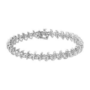 Bracciale a catena in argento sterling 925 con diamanti incastonati a griffe da 1 carato totali, 7,25 pollici, I-J I1-I2 - Product Image 1