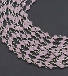 Chaîne de chapelet en quartz rose, perles rondes facettées de 3 mm, fil plaqué argent, vente en gros - Product Image 3