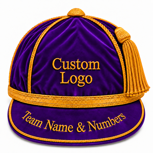Casquettes d'honneur à 6 panneaux de couleur violette, style tendance, avec passepoil doré et pompons, couvre-chef formel pour hommes et femmes, équipement d'équipe sportive, casquette d'honneur - Product Image 6