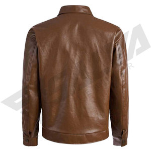 Men's Brown Genuine Leather <b>Jacket</b> Turn-down Collar Zipper Closure Chest Pockets Casual Autumn Style - Product Image 3