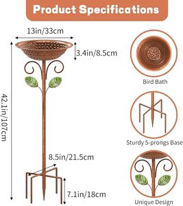 Baño para Pájaros de Metal de Primera Calidad con Acabado Decorativo Elegante para Jardín y Actividades de Alimentación de Aves - Product Image 6