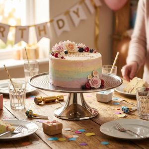 Support à gâteau artisanal en acier inoxydable SS304, écologique, 28 cm, finition satinée martelée, plateau sur pied pour mariage, hôtel, décoration intérieure, vente en gros - Product Image 2
