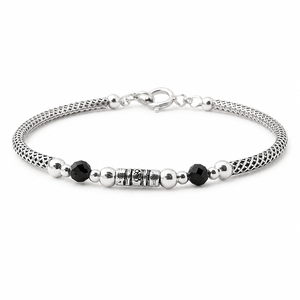 925 Sterling Silver Black Onyx <b>Beaded</b> Mesh Chain <b>Bracelet</b> High Polish Unisex Fashion Jewelry Daily Wear Gift Party Classic Elega - Product Image 3