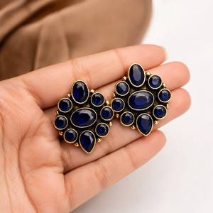 Boucles d'oreilles clous en pierre bleue plaqué or oxydé, style bohème tendance, bijoux de déclaration pour mariage, directement du fournisseur en gros - Product Image 3