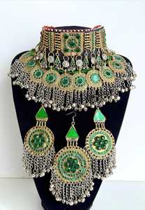 Ensemble de bijoux afghans traditionnels faits à la main en 4 pièces pour mariage et fête, collier ras du cou, boucles d'oreilles, tikka, acier inoxydable - Product Image 2