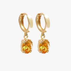 Boucles d'oreilles créoles pendantes Citrine, pierre de naissance de novembre, avec gemme jaune, en argent sterling 925 plaqué or 14K - Product Image 4