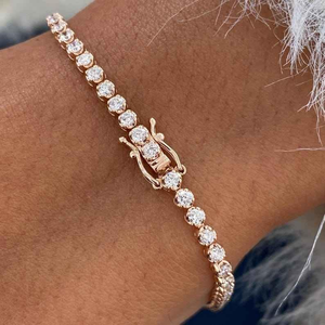 Bracelet tennis de luxe en moissanite taille ronde, ton or rose, classique, étincelant, élégant, bijou de déclaration, cadeau pour femme - Product Image 1
