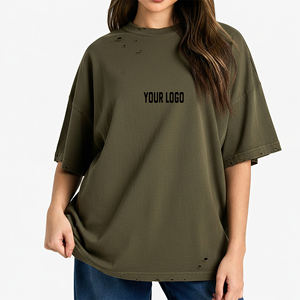 T-shirt décontracté pour femme, 100% coton, coupe ample, épaules tombantes, couleur unie, fabrication sur mesure OEM/ODM, haute qualité. - Product Image 1