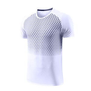 Camiseta de Tenis para Hombre, Manga Corta, Cuello Redondo, Patrón Geométrico Sublimado, Poliéster que Absorbe la Humedad, Corte Ajustado, Ropa de Verano - Product Image 3
