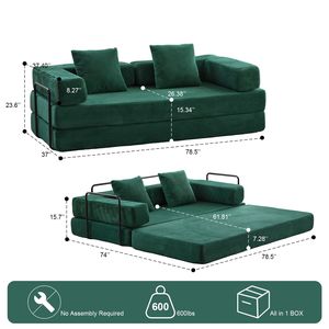Comfortable Convertible Floor Couch Compression <b>Sofa</b> Bed with Pillow Back <b>Support</b> Armrest Comfy Futon Lounge Sleeper C-Product - Product Image 3