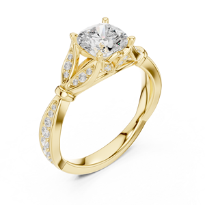 Lab Grown Diamond Engagement <b>Ring</b> <b>Cushion</b> Cut Solitaire <b>Wedding</b> Band in Yellow Gold for Women - Product Image 3