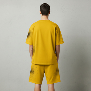 เสื้อยืดโอเวอร์ไซส์ 2 สีแบบกำหนดเอง และชุดเซ็ต 2 ชิ้นสำหรับผู้ชาย กางเกงขาสั้นทรงหลวม ไหล่ตก ผ้าคอตตอนหนา 100% - Product Image 6