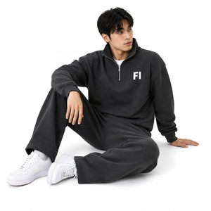 เสื้อสเวตเชิ้ตคอกลมแบบซิปครึ่งตัวพิมพ์ลายฟล็อกคุณภาพสูงสำหรับฤดูหนาว ชุดเซ็ตแทรคสูททรงหลวมไหล่ตก - Product Image 5