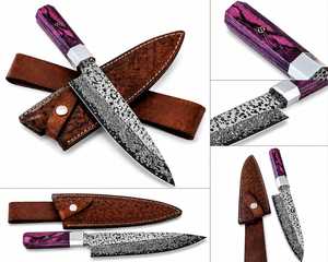 Couteau de chef LEGACY BLADES en acier Damas luxueux gravé, acier au carbone, avec manche en résine, ambidextre, compatible lave-vaisselle - Product Image 1
