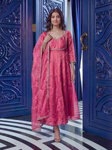 RICH LOOK Ramdev Trading <b>Women</b> Ethnic Garment FANDY SILK EMBROIDERY SEQUENCE WORK <b>KURTA</b> / KURI FESTIVE WEAR DIWALI PARTY - Product Image 6