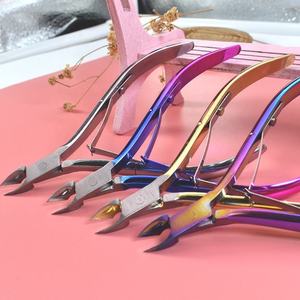 High Quality Rainbow Stainless Steel Curved Sharp Blade Logo Laser Cuticle Nippers for Finger <b>Nail</b> Salon ANAAIF - Product Image 6