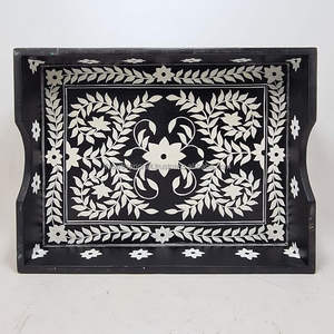 Bandeja para servir con incrustaciones de hueso hechas a mano, elegante diseño de incrustaciones naturales, bandeja de madera decorativa, bandeja artesanal única perfecta - Product Image 2