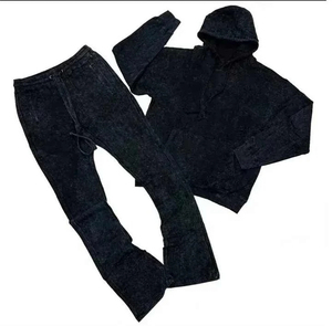 Premium Acid Wash <b>Tracksuit</b> Set Adult Winter Wear High Quality Cotton Breathable Lightweight Solid Color Streetwear Outfit Set - Product Image 3