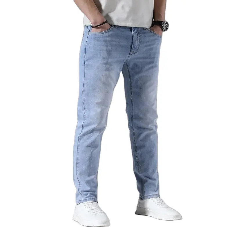 Chất Lượng Cao Người Đàn Ông Thời Trang Đường Phố Mặc Thoải Mái Thẳng Chân Người Đàn Ông Jeans Đàn Hồi Giản Dị Denim Jeans Quần