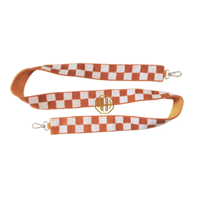 Sangle de sac à main brodée à carreaux orange et blancs, détachable, avec perles, ceinture d'épaule, clip doré, fabricant OEM ODM, vente en gros - Product Image 6