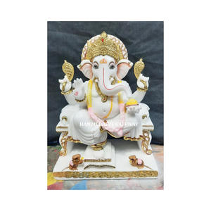 Statue de Ganesh en marbre blanc de très haute qualité, position assise, avec Laddu dans la main, utilisée pour le culte lors des festivals de Diwali - Product Image 2