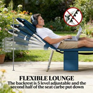 Sedia a Sdraio Blu Scuro per Esterni, Sedia da Spiaggia per Prendere il Sole - Product Image 2