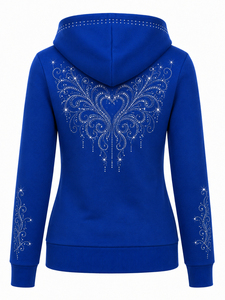 Sweat-shirt à capuche pour femme avec strass, manches longues, décontracté, avec cordon de serrage et poche avant - Product Image 2