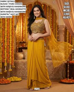 Conjunto de Lehenga Choli Étnico para Mujer Sunshine Sitara, Estilo Tradicional para Bodas, Diwali y Fiestas, Largo hasta el Suelo, de Secado Rápido, en Chinon Georgette - Product Image 1