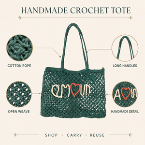 Handmade Crochet Cotton Rope Tote <b>Bag</b> | Handwoven Boho Shoulder <b>Bag</b> for Women Long Handle Beach Shopping Reusable Carry <b>Bag</b> OEM - Product Image 5