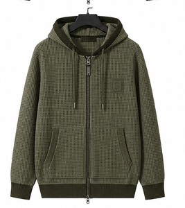 Pull tricoté à capuche oversize pour homme, color block, décontracté, pour l'automne, manches classiques, en coton/fibre de bambou, coupe-vent, fermeture éclair - Product Image 3