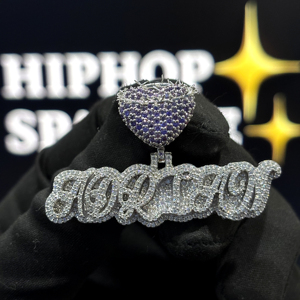 <b>Custom</b> Script <b>Name</b> Charm Pendant 925 Sterling Silver VVS Moissanite Iced Heart Crown Thorns Bail Hip Hop Unisex <b>Necklace</b> OEM ODM - Product Image 4