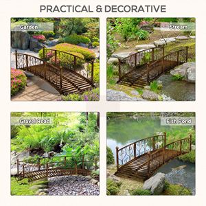Ponte da Giardino ad Arco in Metallo Bronzato da 7 Piedi con Ringhiere Laterali Decorative a Lavorazione Intarsiata per Arredamento Esterno - Product Image 5